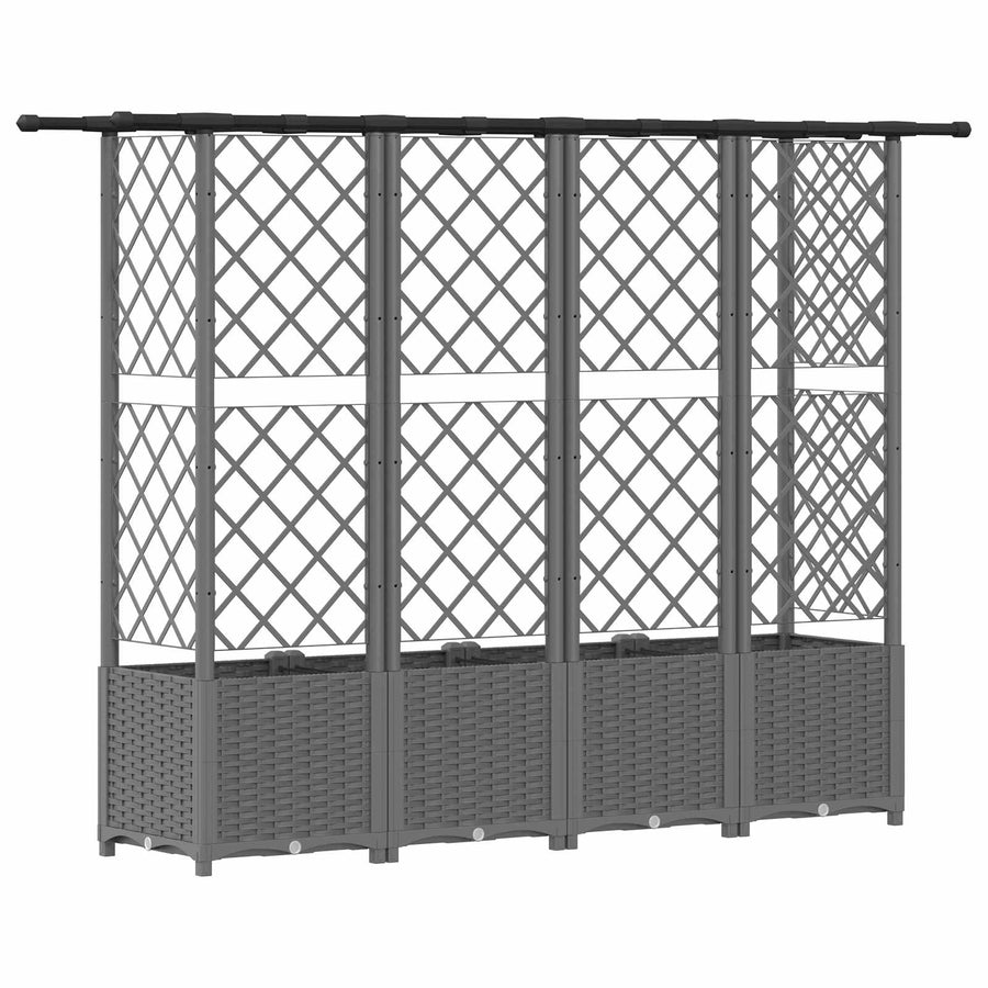 Verhoogd Bed met Trellis en Dak Lichtgrijs 202 x 40 x 136 cm PP