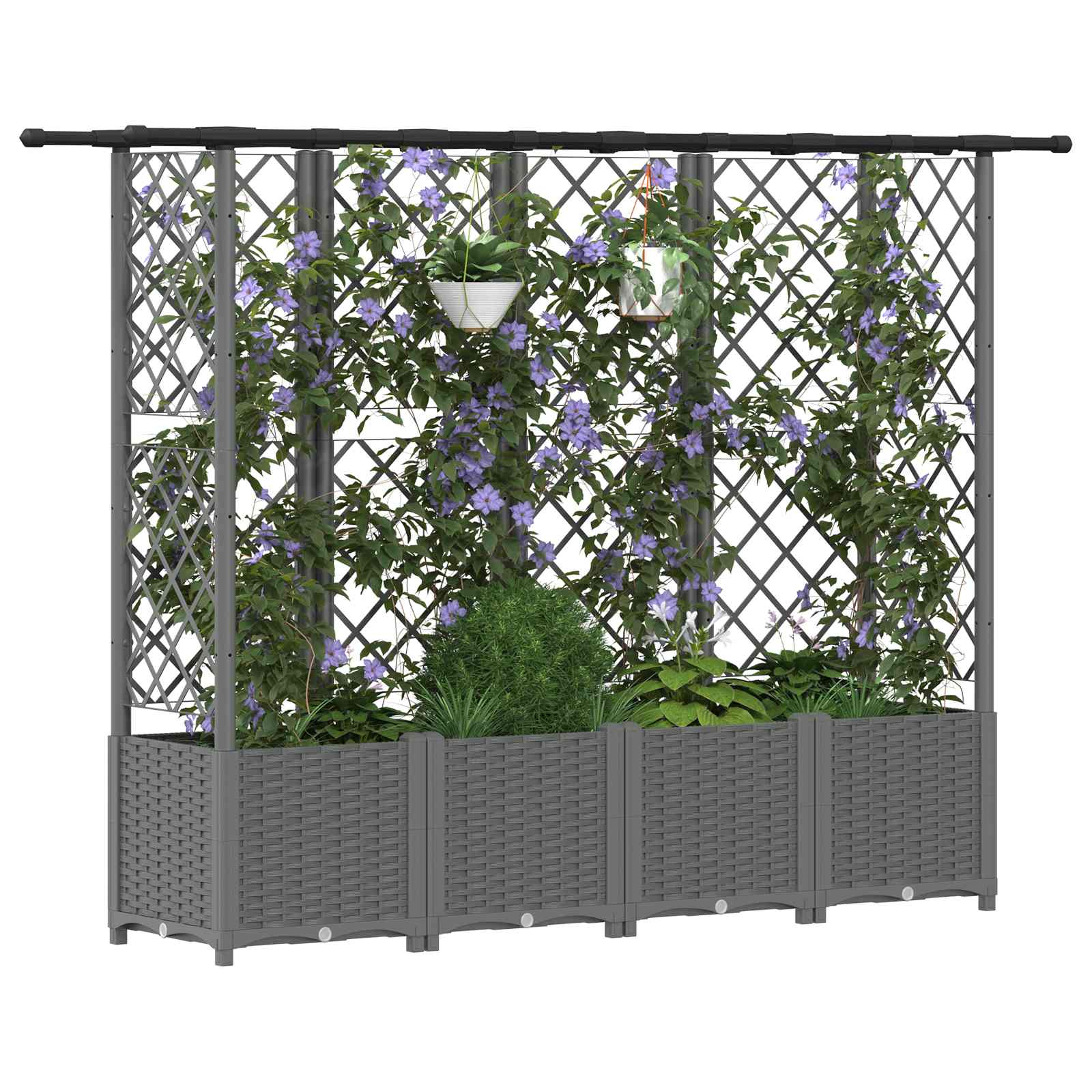Verhoogd Bed met Trellis en Dak Lichtgrijs 202 x 40 x 136 cm PP