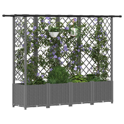 Verhoogd Bed met Trellis en Dak Lichtgrijs 202 x 40 x 136 cm PP