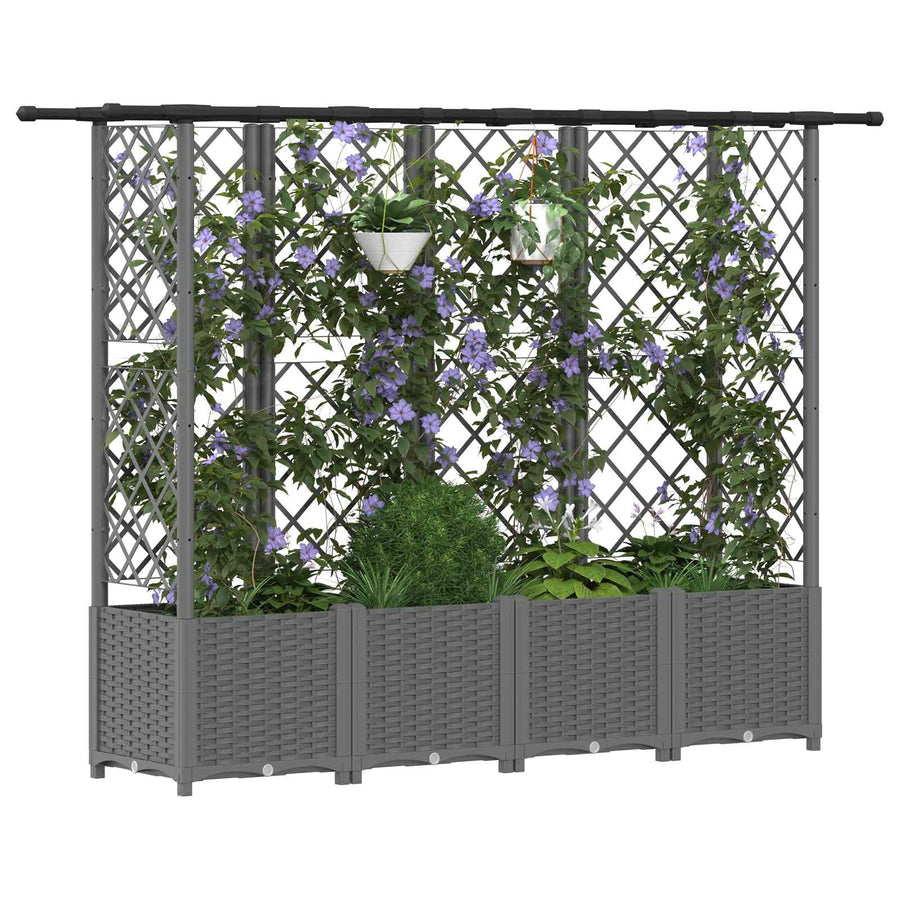 Verhoogd Bed met Trellis en Dak Lichtgrijs 202 x 40 x 136 cm PP
