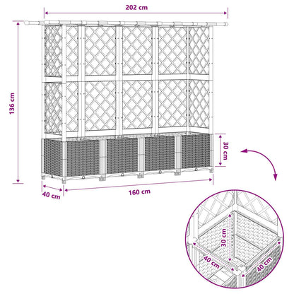 Verhoogd Bed met Trellis en Dak Lichtgrijs 202 x 40 x 136 cm PP