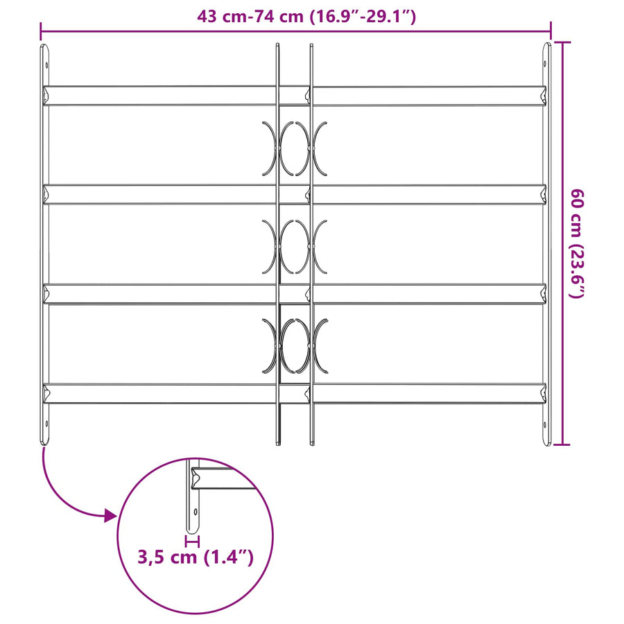 Beveiligingsrooster voor ramen met 4 kruisbalken 3 pcs