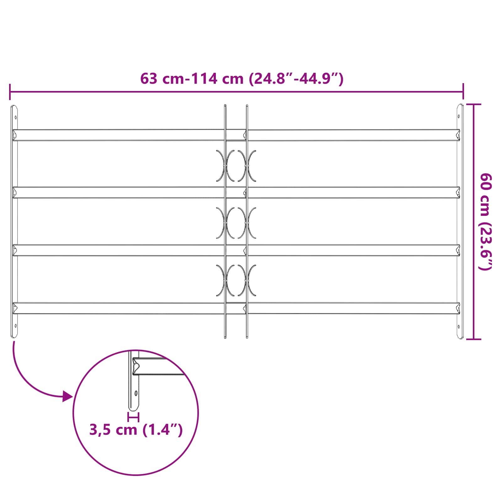 Beveiligingsrooster voor ramen met 4 kruisbalken 3 pcs