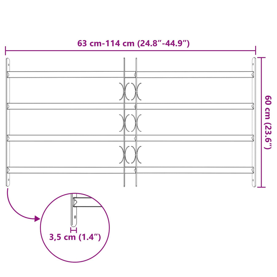 Beveiligingsrooster voor ramen met 4 kruisbalken 3 pcs