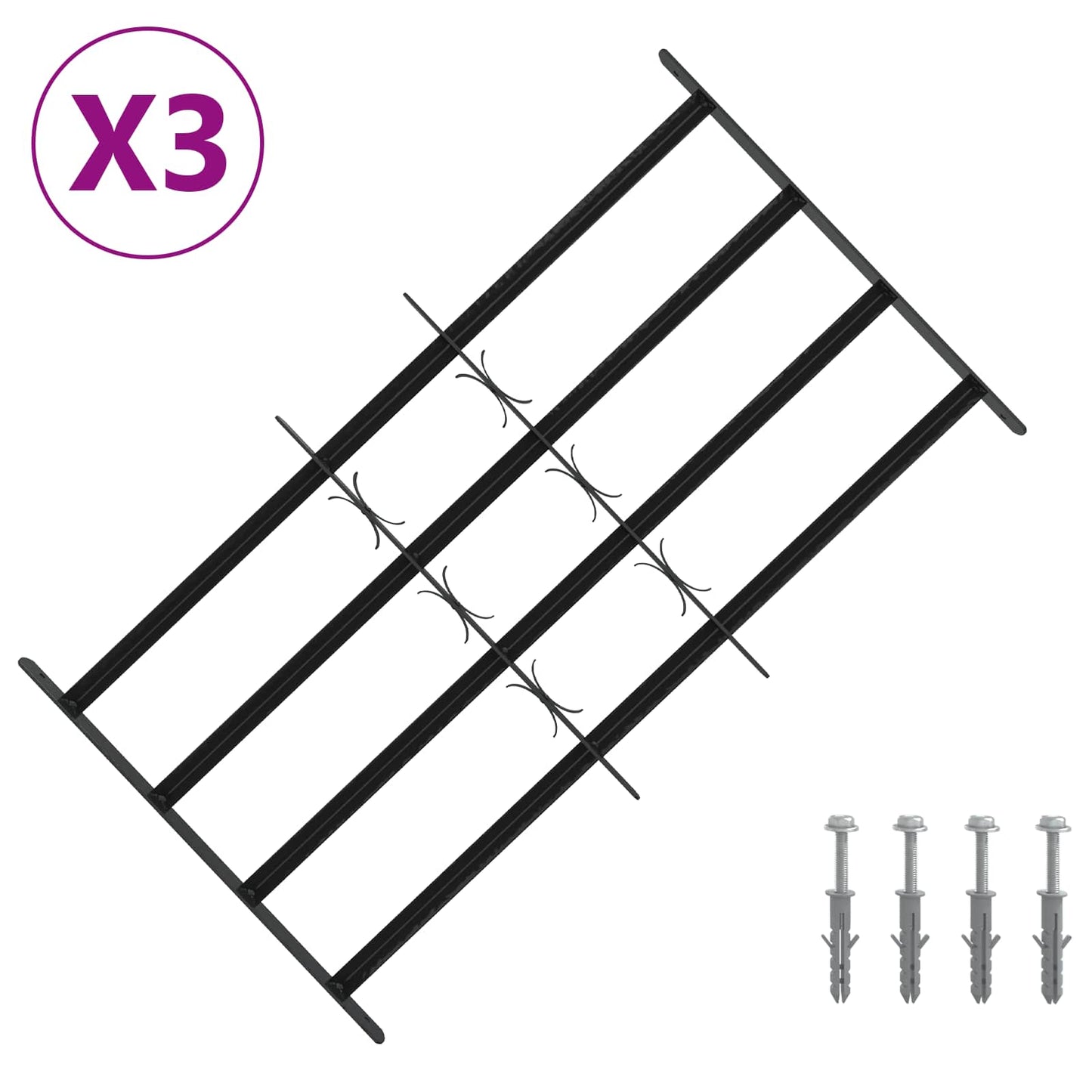 Beveiligingsrooster voor ramen met 4 kruisbalken 3 pcs