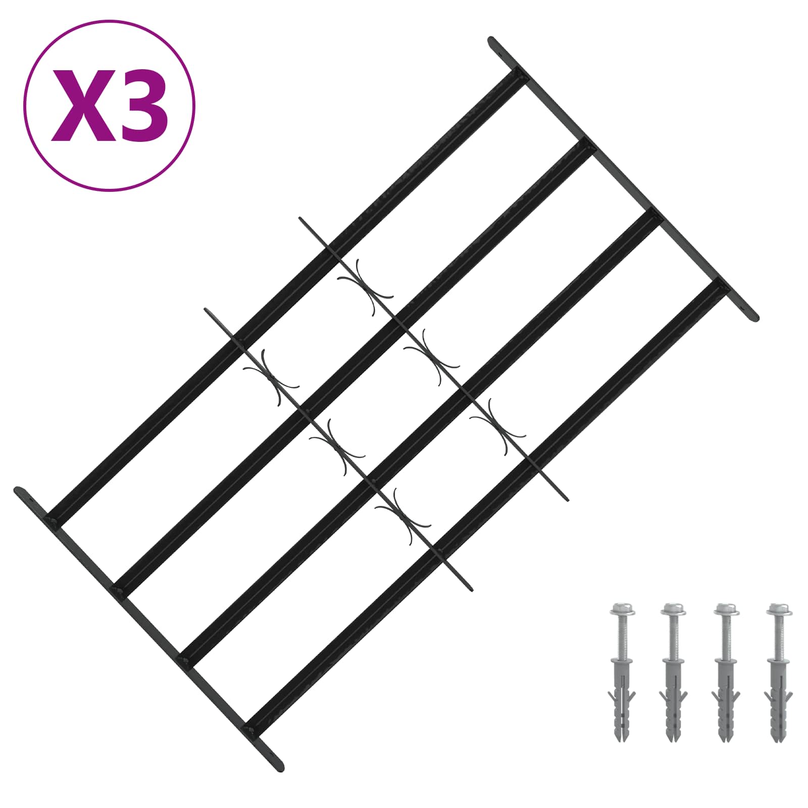 Beveiligingsrooster voor ramen met 4 kruisbalken 3 pcs