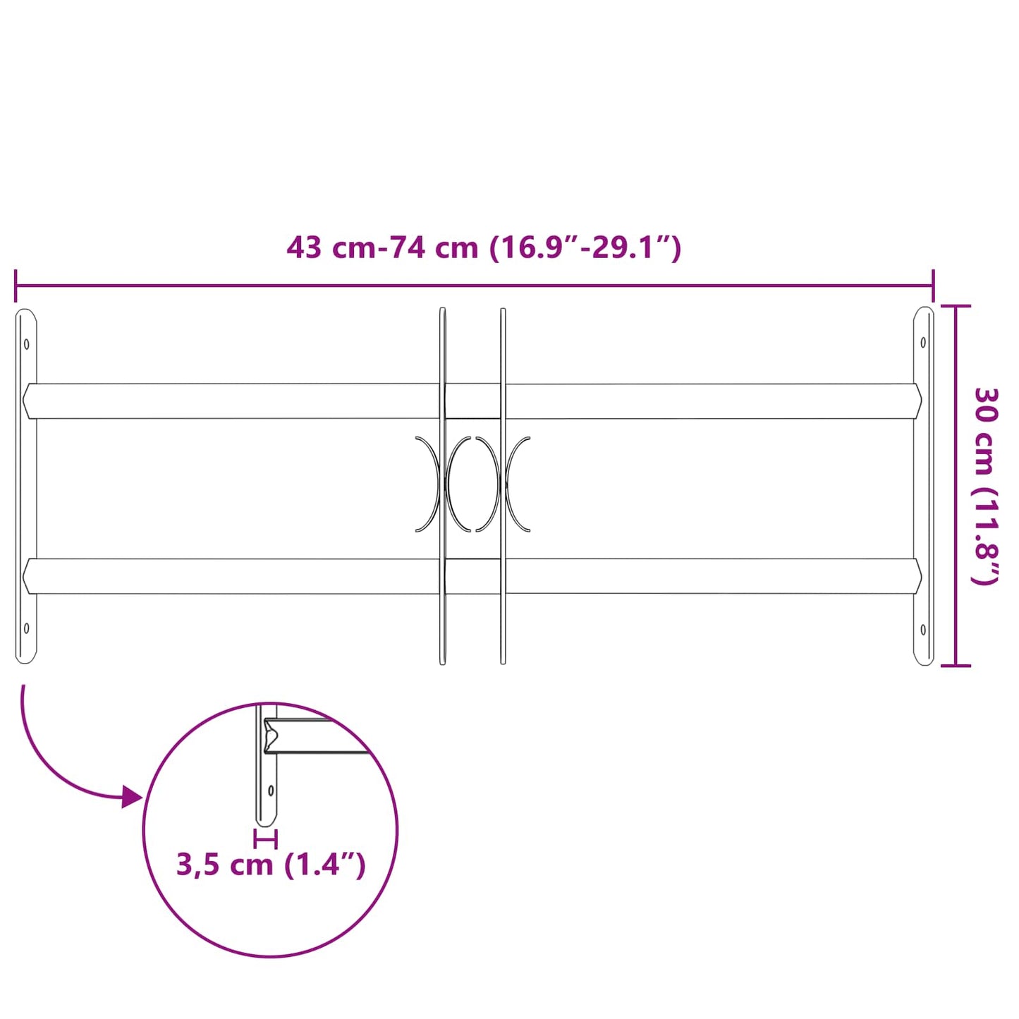 Beveiligingsrooster voor ramen met 2 kruisregels 43-74 cm