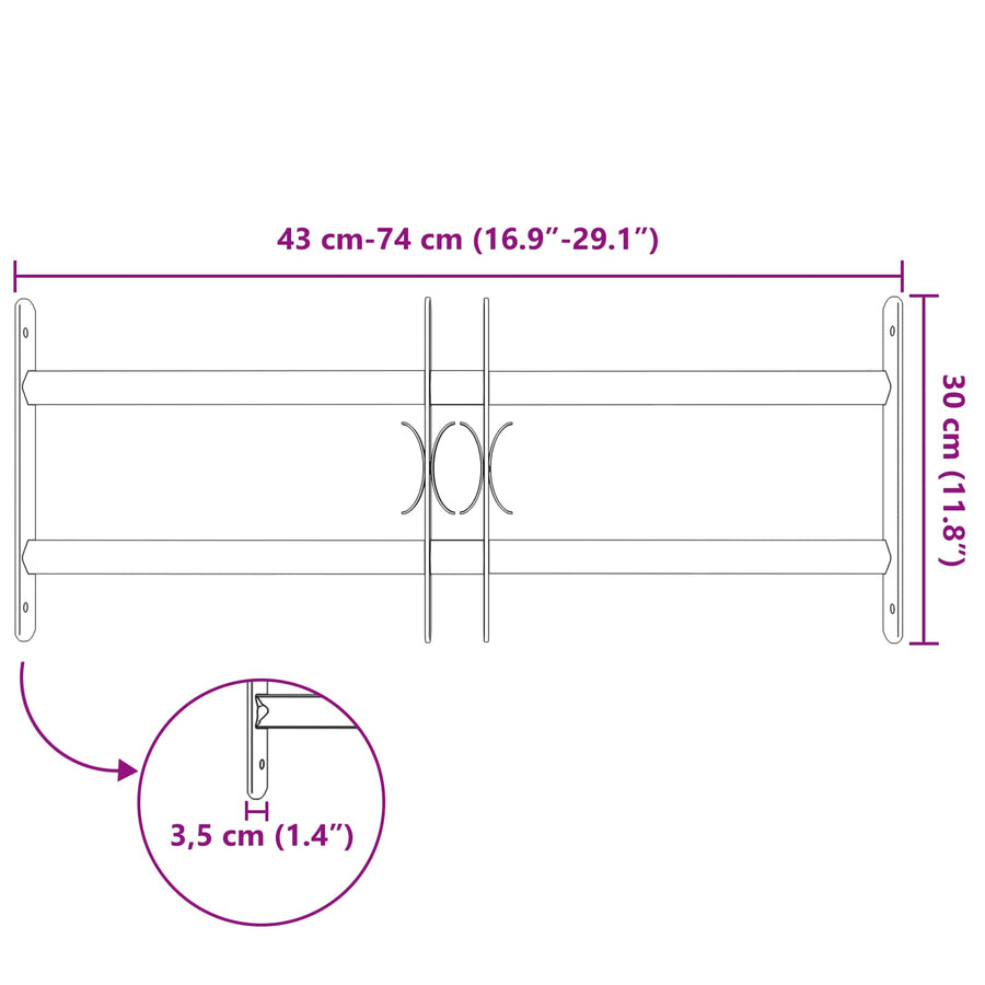 Beveiligingsrooster voor ramen met 2 kruisregels 43-74 cm