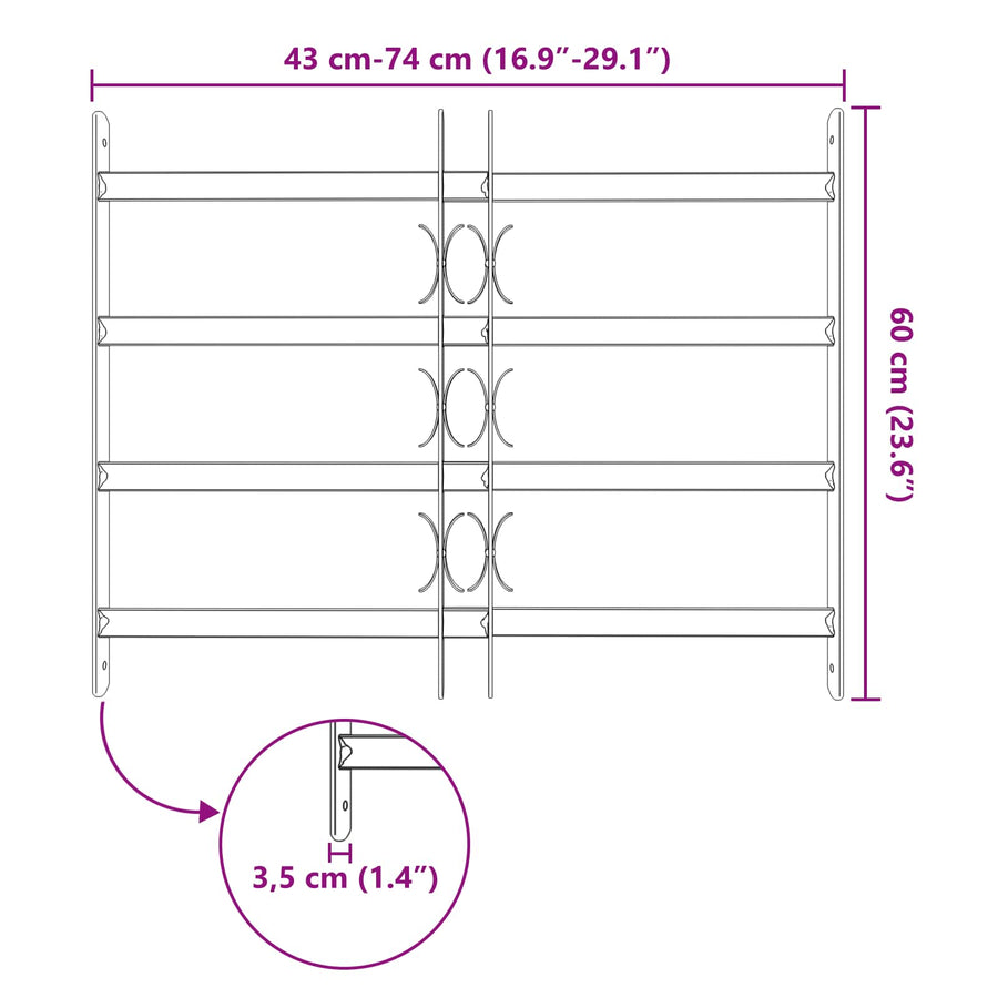 Beveiligingsrooster voor ramen met 4 kruisbalken 3 pcs 43-74 cm