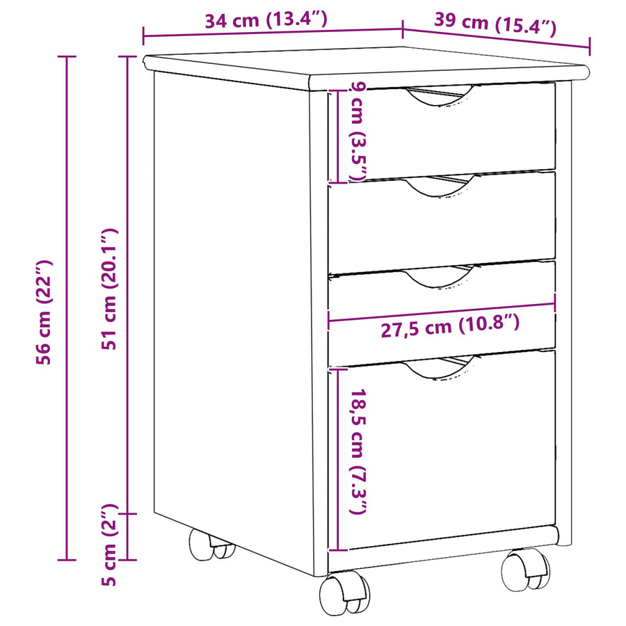 Rolling Kast met wiel Bruin 34 x 39 x 56 cm Massief grenenhout