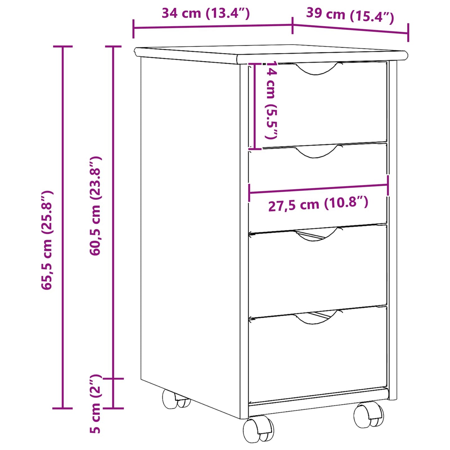 Rolling Kast met wiel Bruin 65,5 x 34 x 39 cm Massief Vurenhout