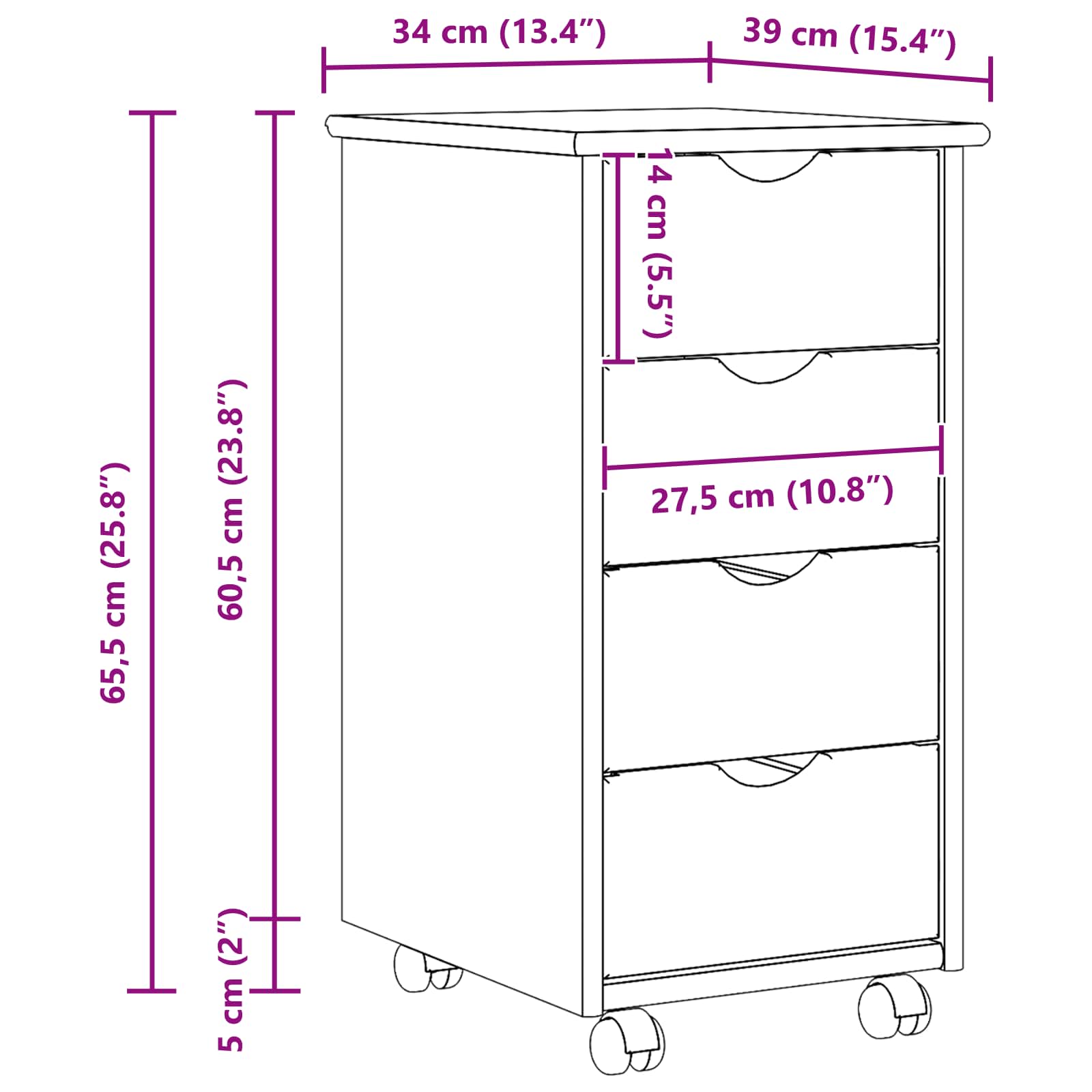 Rolling Kast met wiel Bruin 65,5 x 34 x 39 cm Massief Vurenhout