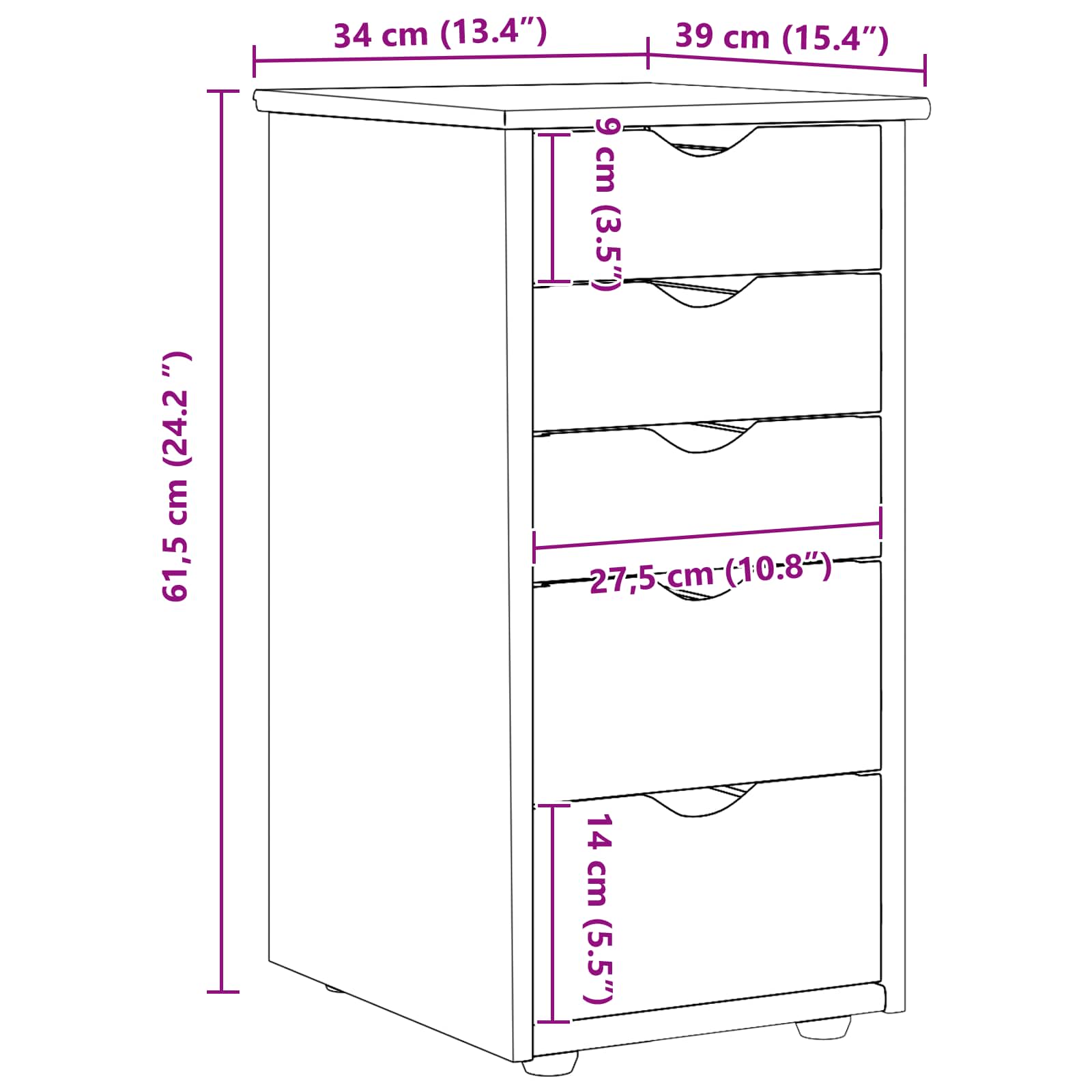 Kast Bruin 34 x 39 x 61,5 cm Massief Vurenhout