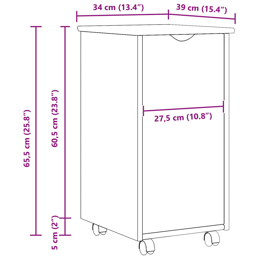 Rolling Kast met wiel Bruin 34 x 39 x 65,5 cm Massief Vurenhout