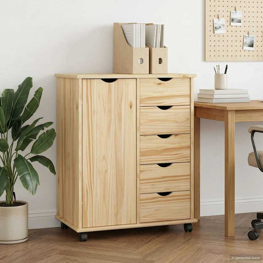 Rolling Kast met wiel Bruin 63,5 x 39 x 79 cm Massief Vurenhout