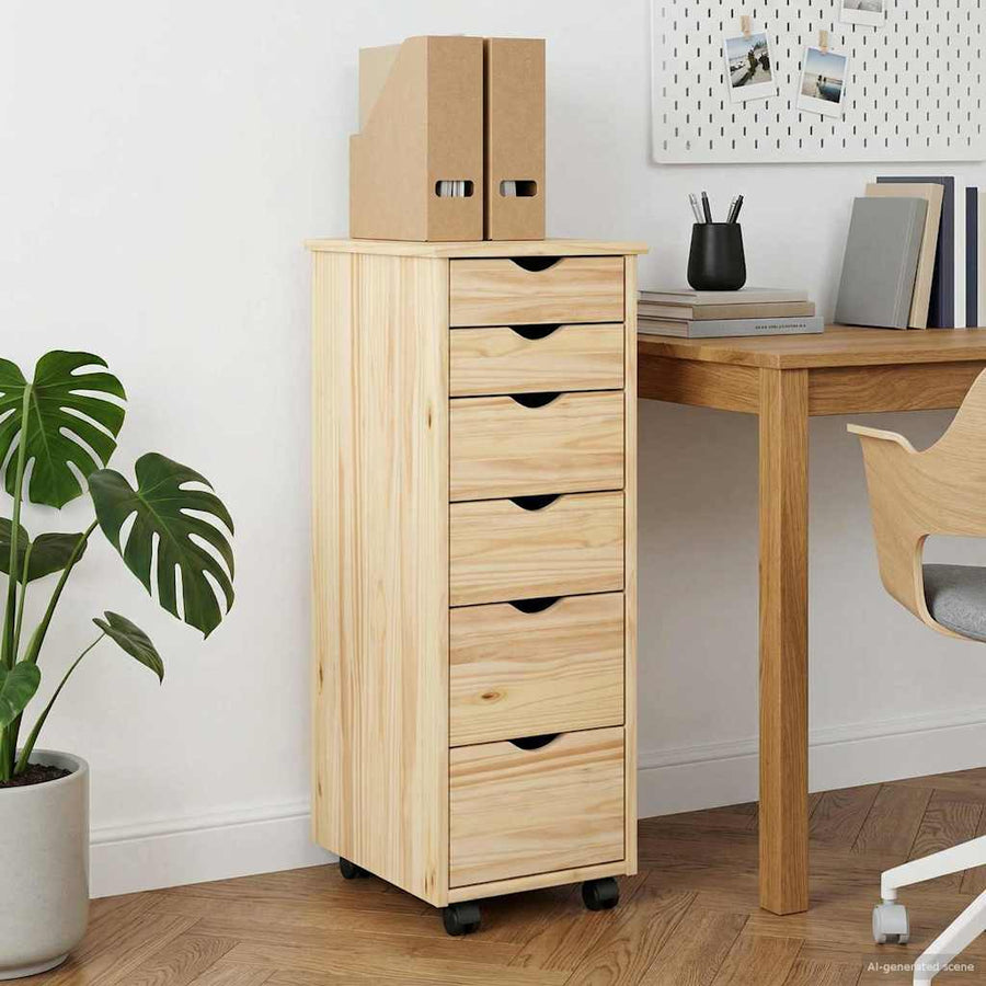 Rolling Kast met wiel Bruin 34 x 39 x 93,5 cm Massief Vurenhout