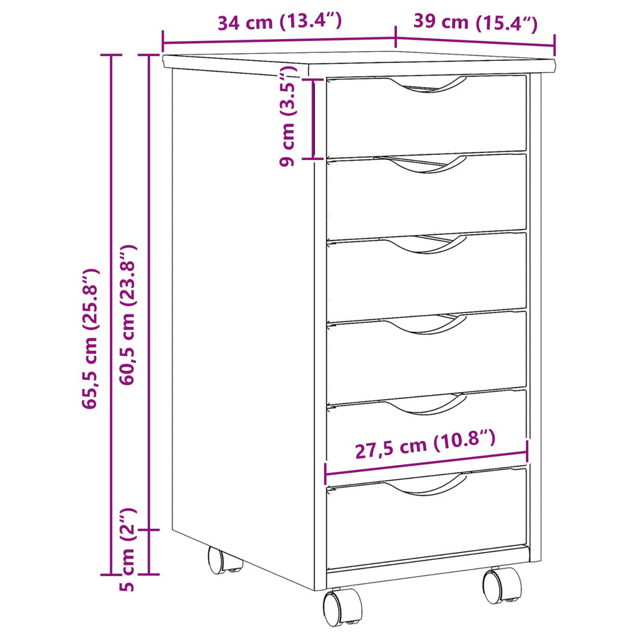 Rolling Cabinet met Laden MOSS Heldere Vernis 34 x 39 x 65,5 cm