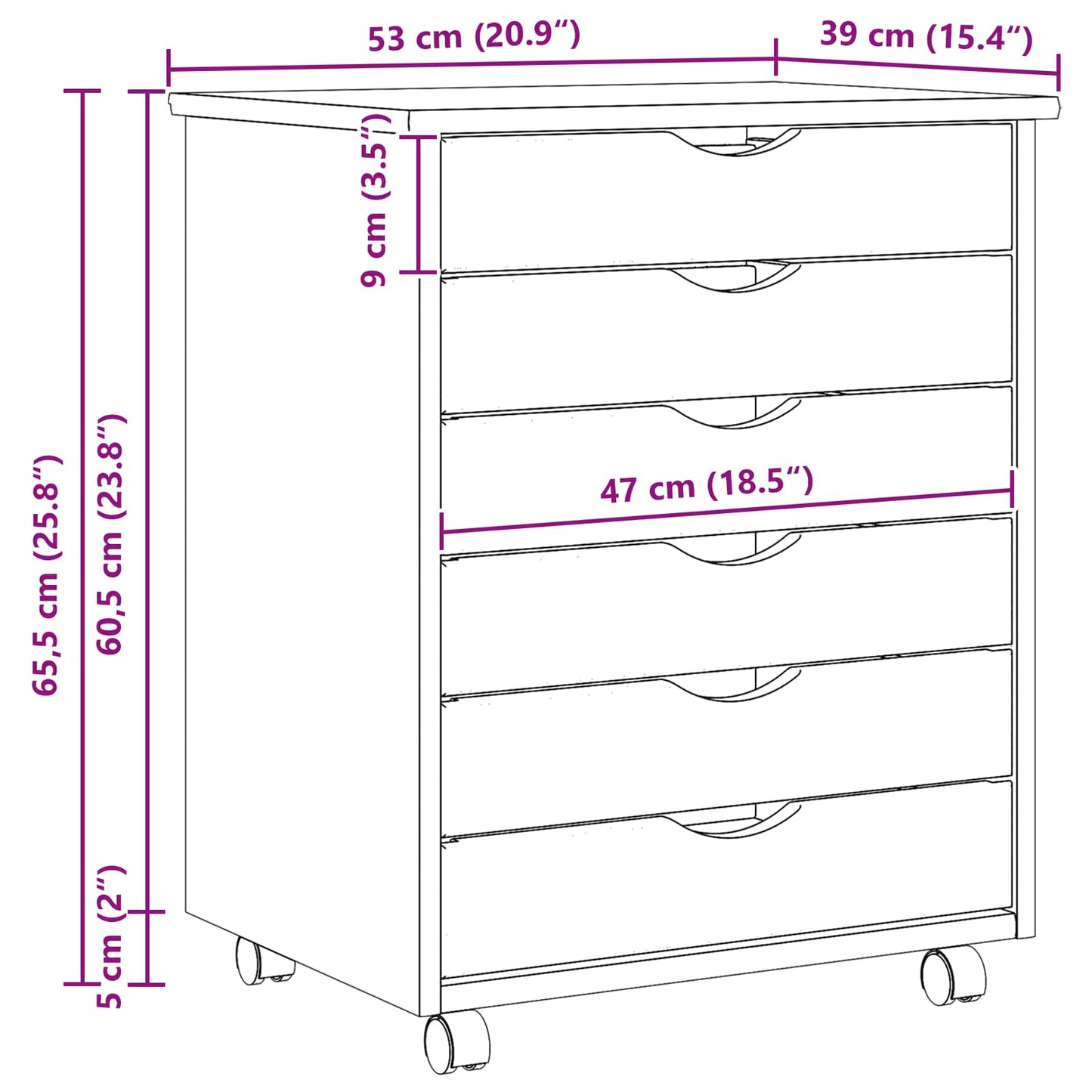 Rolling Cabinet met Laden MOSS Heldere Vernis 53 x 39 x 65,5 cm