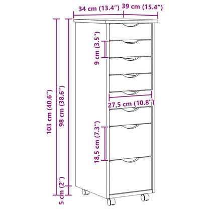 Rolling Cabinet met Laden MOSS Heldere Vernis 34 x 39 x 103 cm