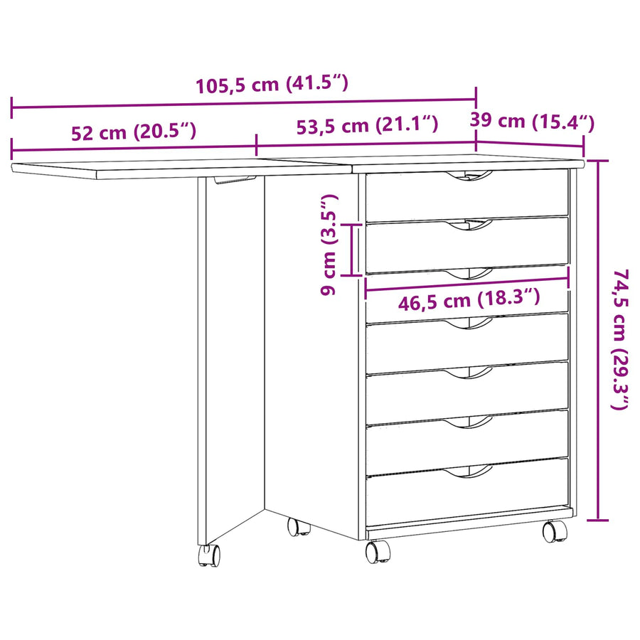 Rolkast met Bureau MOSS Heldere Vernis 105,5 x 39 x 74,5 cm