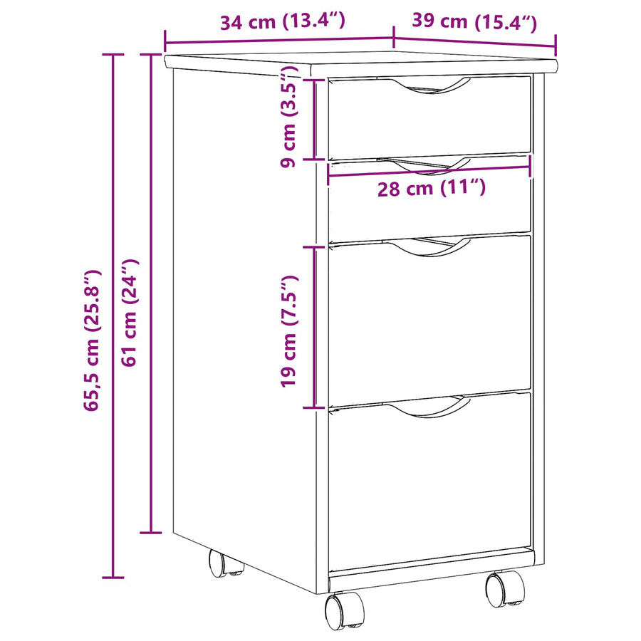 Rolkast met Bureau MOSS Heldere Vernis 34 x 39 x 65,5 cm