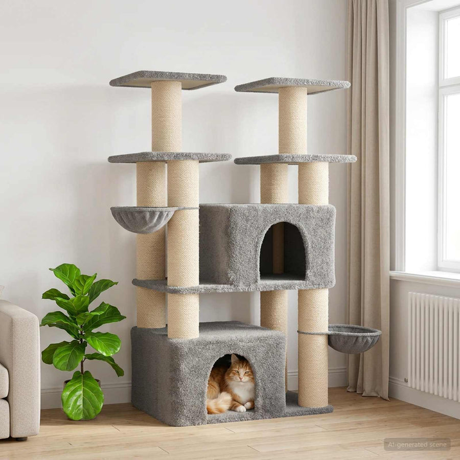 Kattenboom met sisal krabpalen 2 st Lichtgrijs 147 cm
