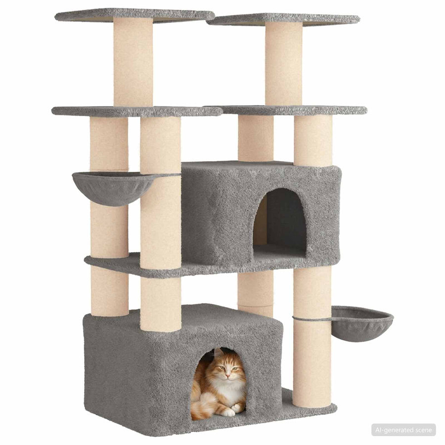 Kattenboom met sisal krabpalen 2 st Lichtgrijs 147 cm