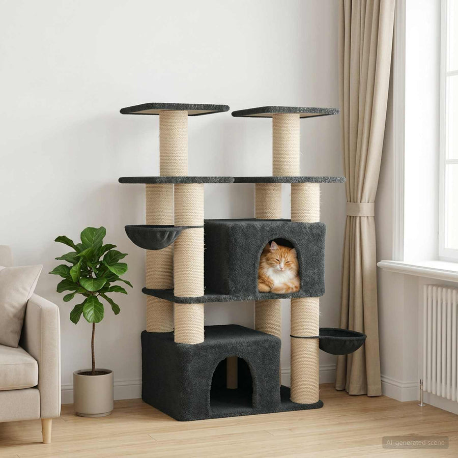 Kattenboom met sisal krabpalen 2 st Donkergrijs 147 cm