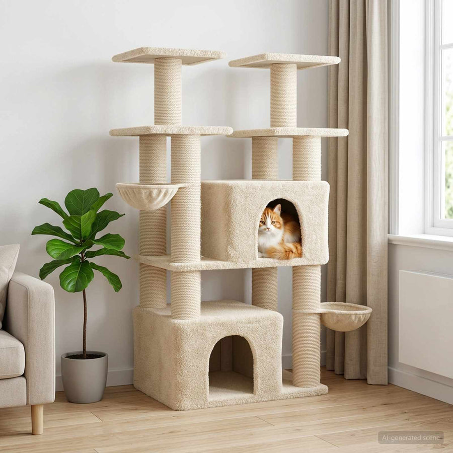 Kattenboom met sisal krabpalen 2 st Crèmekleurig 147 cm