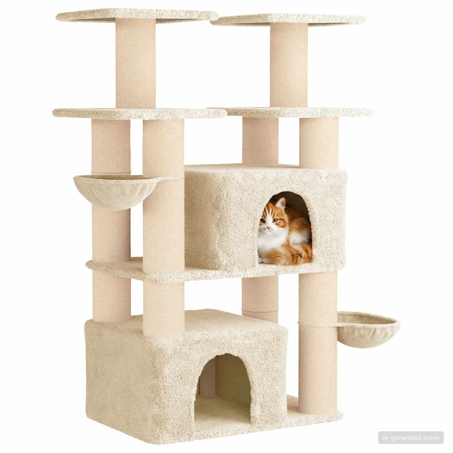 Kattenboom met sisal krabpalen 2 st Crèmekleurig 147 cm