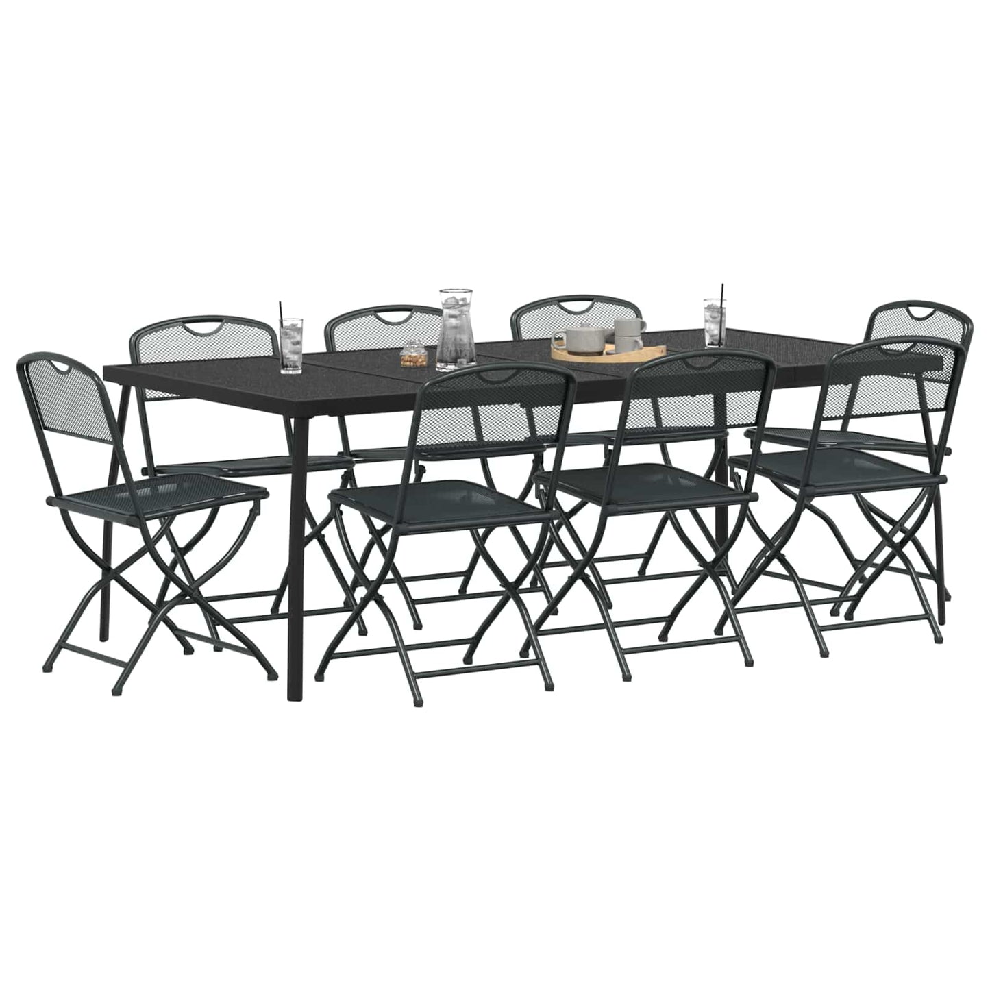 Buitenmeubelset 9 pcs Antracietkleurig Ijzer en Staal