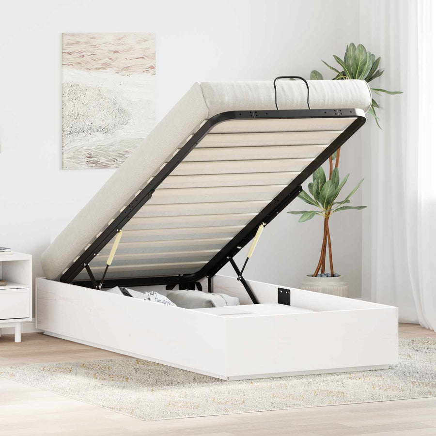 Ottoman Bedframe met opslag Wit 80 x 200 cm Massief grenenhout