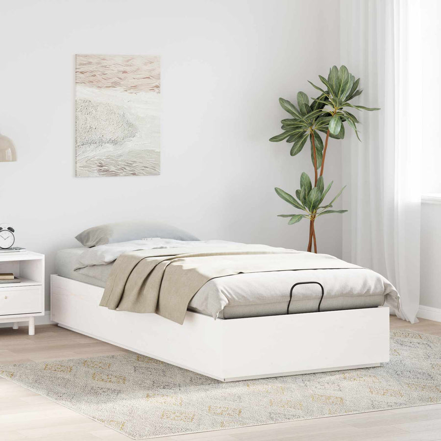 Ottoman Bedframe met opslag Wit 80 x 200 cm Massief grenenhout
