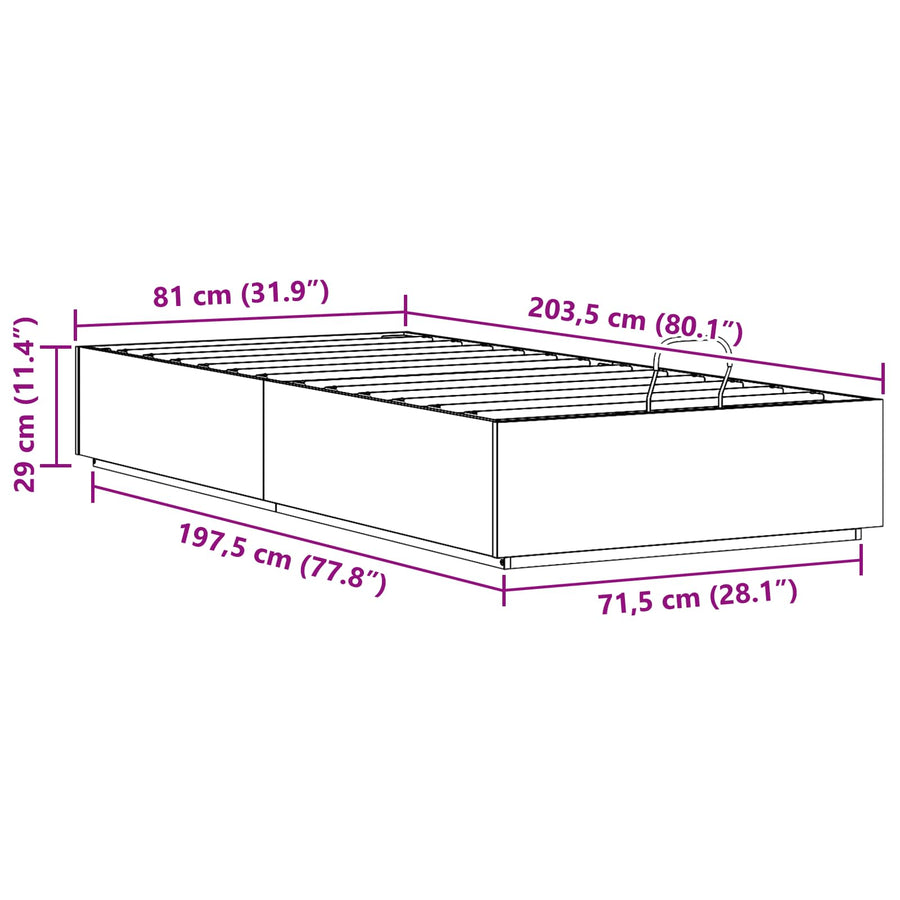 Ottoman Bedframe Waskleur Bruin 80 x 200 cm Massief grenenhout