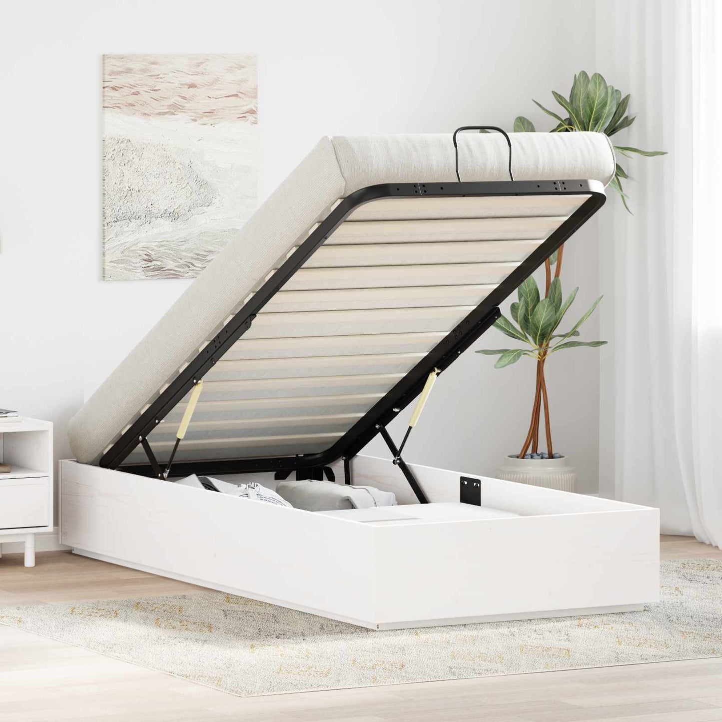 Ottoman Bedframe Wit 90 x 200 cm Massief grenenhout