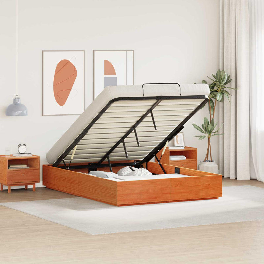 Ottoman Bedframe Wasbruin 135 x 190 cm Massief grenenhout