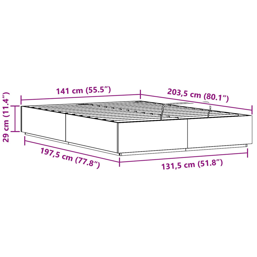 Ottoman Bedframe Wasbruin 140 x 200 cm Massief grenenhout
