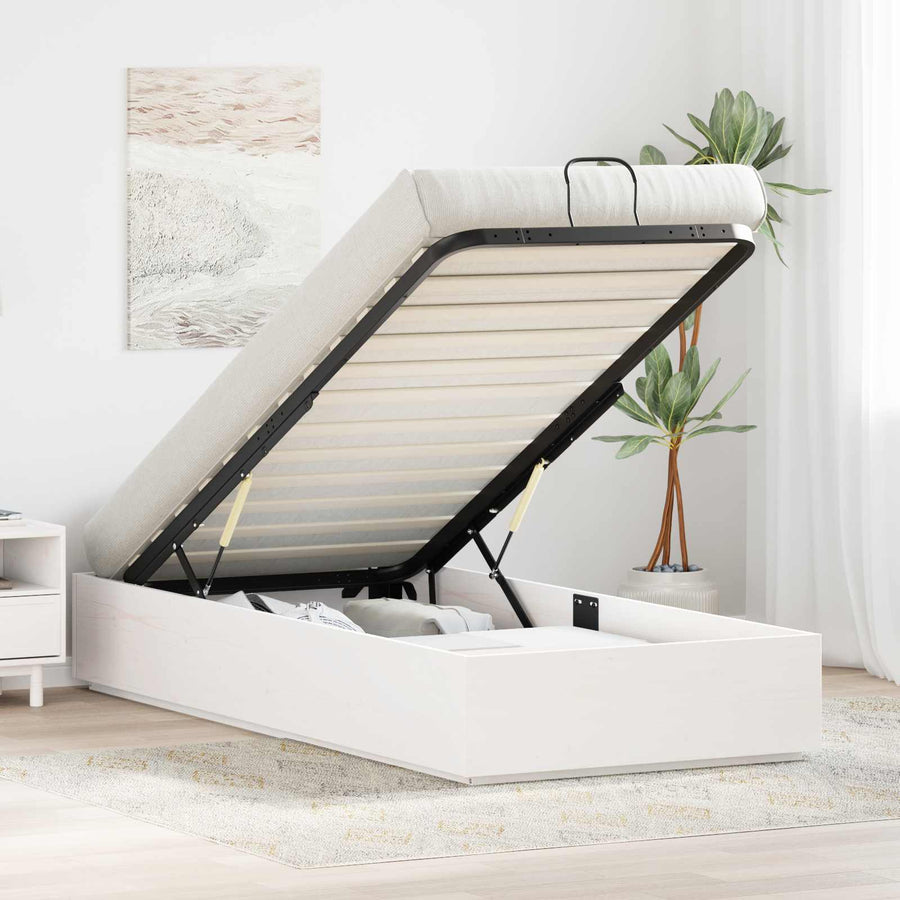 Ottoman Bedframe met Opslag Wit 75 x 190 cm Massief grenenhout