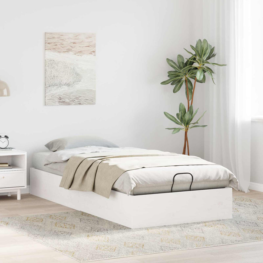 Ottoman Bedframe met Opslag Wit 75 x 190 cm Massief grenenhout