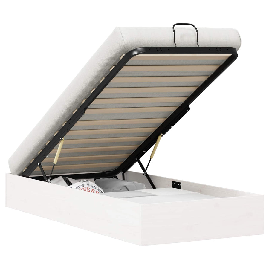 Ottoman Bedframe met Opslag Wit 75 x 190 cm Massief grenenhout