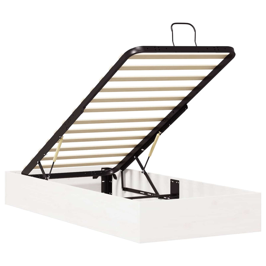 Ottoman Bedframe met Opslag Wit 75 x 190 cm Massief grenenhout