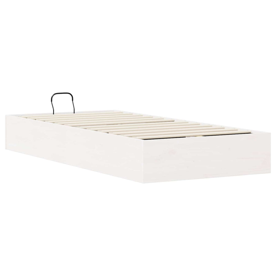 Ottoman Bedframe met Opslag Wit 75 x 190 cm Massief grenenhout