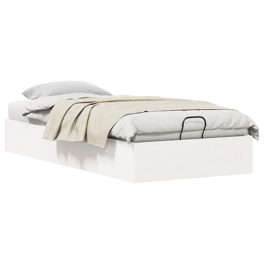 Ottoman Bedframe met Opslag Wit 75 x 190 cm Massief grenenhout