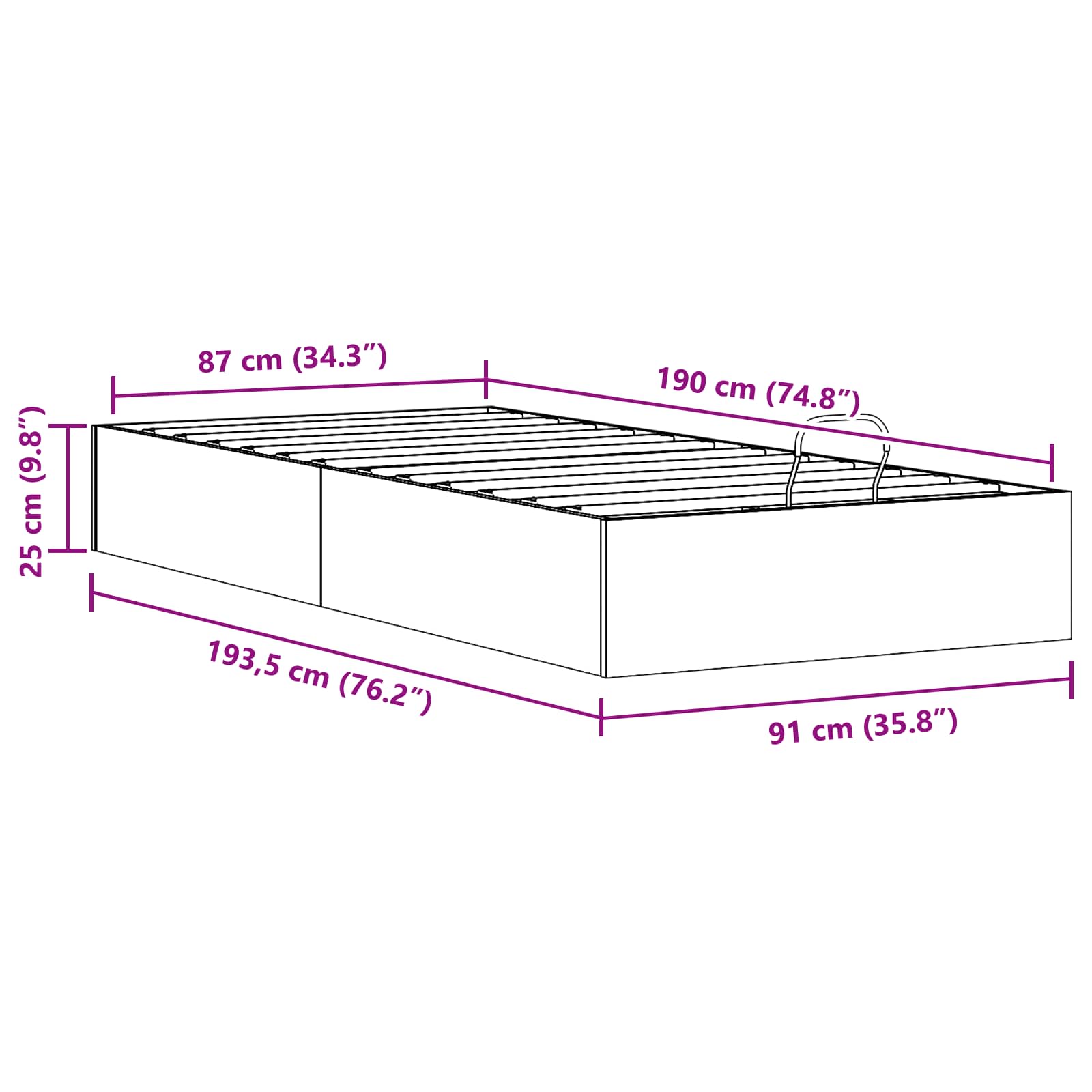 Ottoman Bedframe met Opslag Naturel 90 x 190 cm