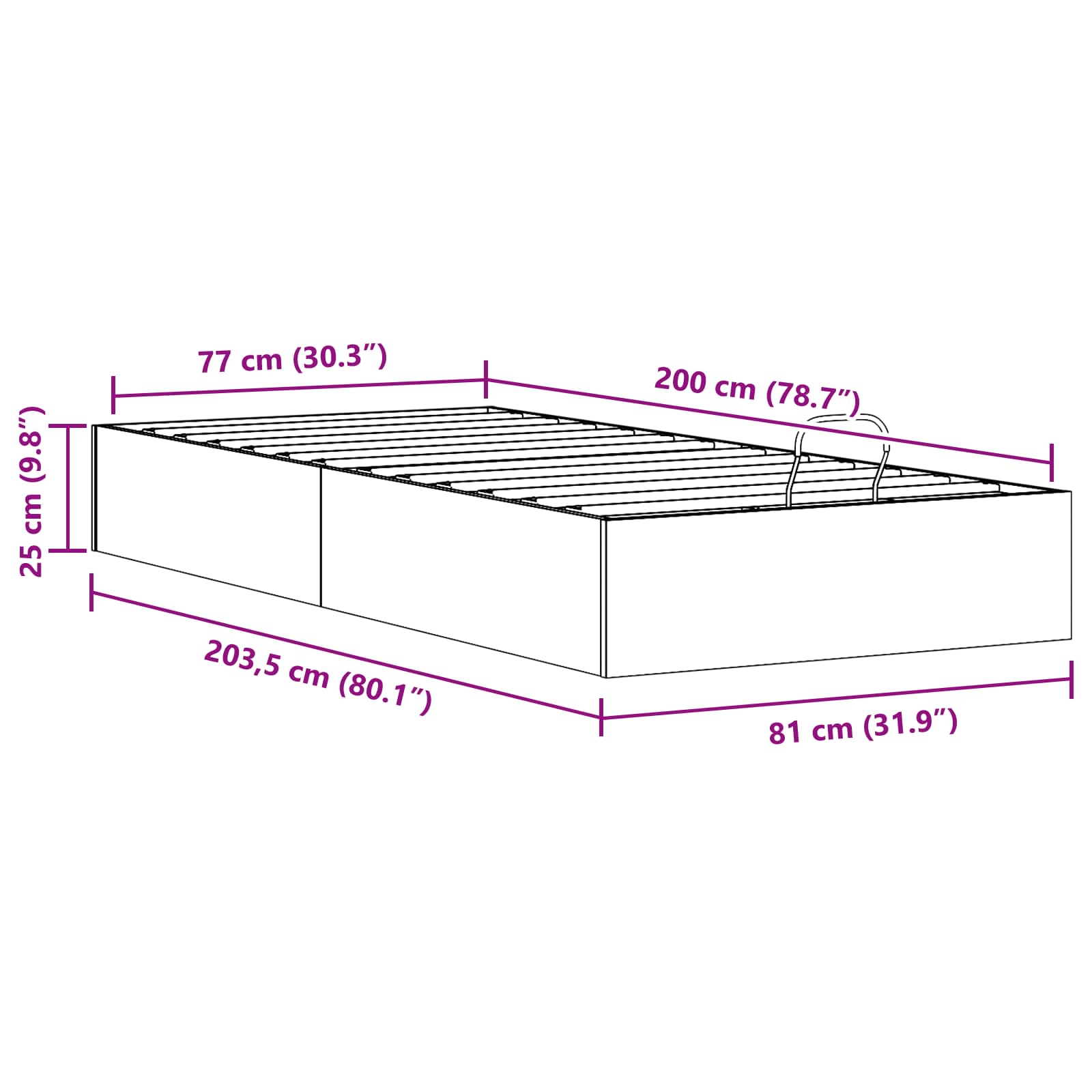 Ottoman Bedframe met Opslag Naturel 80 x 200 cm