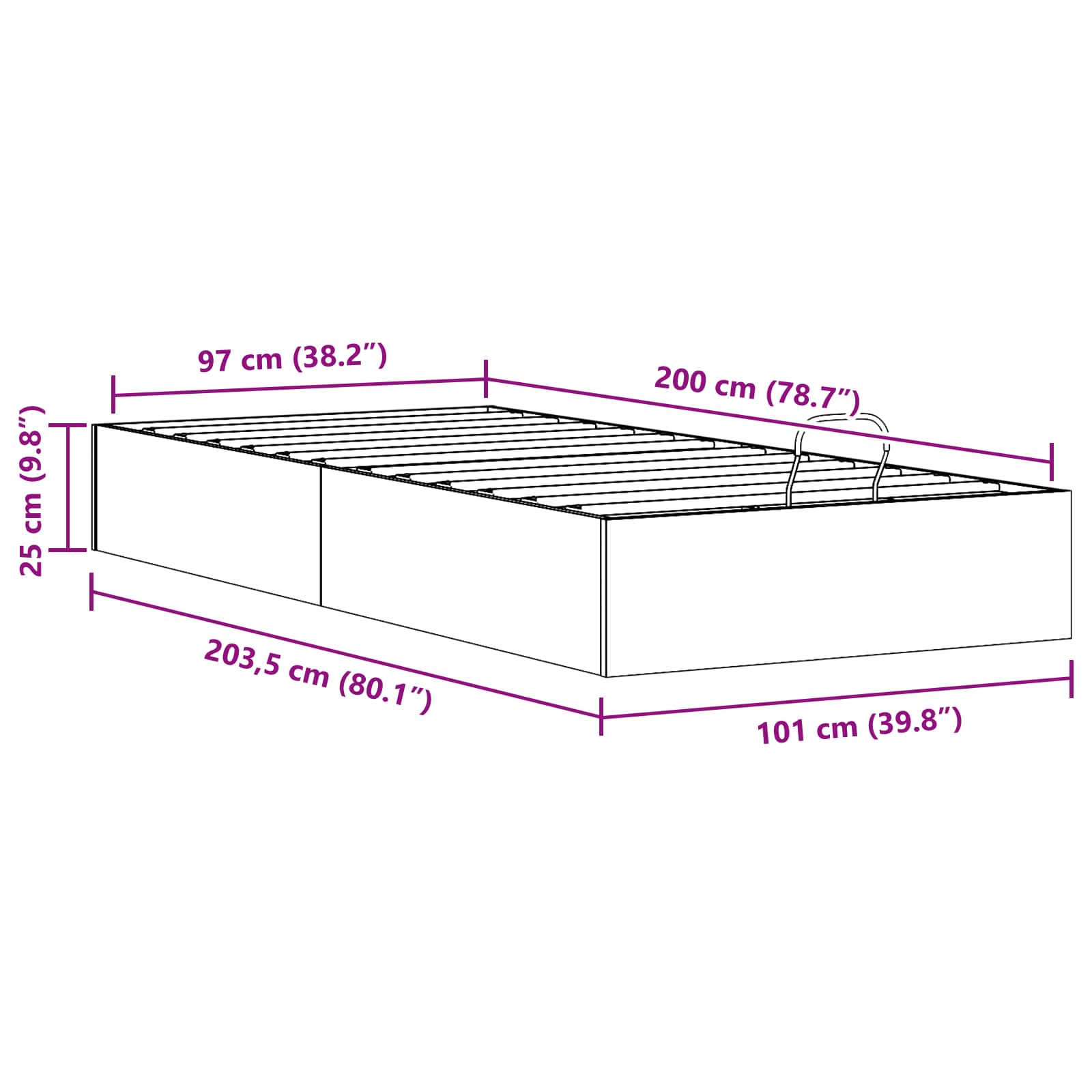 Ottoman Bedframe met Opslag Naturel 100 x 200 cm