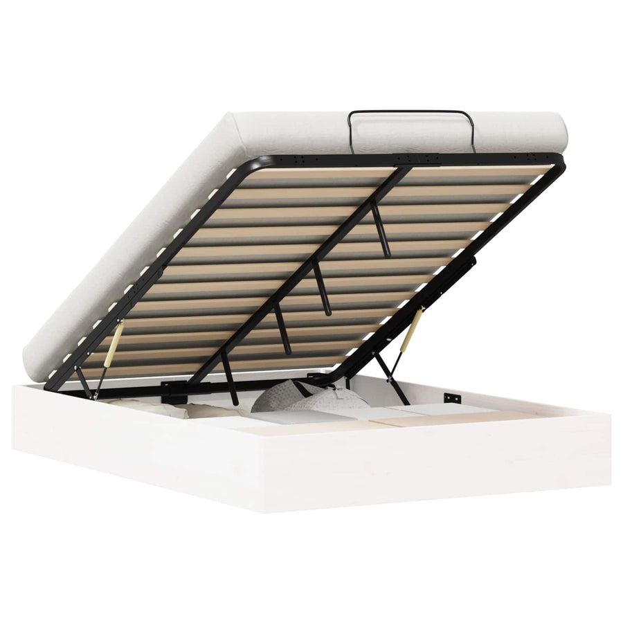 Ottoman Bedframe met Opslag Wit 150 x 200 cm Massief grenenhout