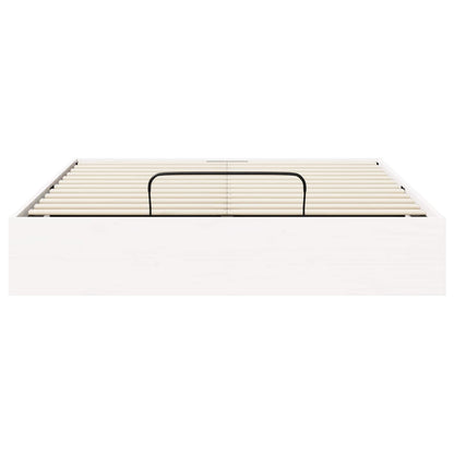 Ottoman Bedframe met Opslag Wit 150 x 200 cm Massief grenenhout