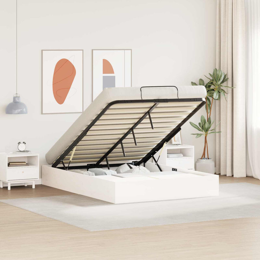 Ottoman Bedframe met Opslag Wit 160 x 200 cm Massief grenenhout