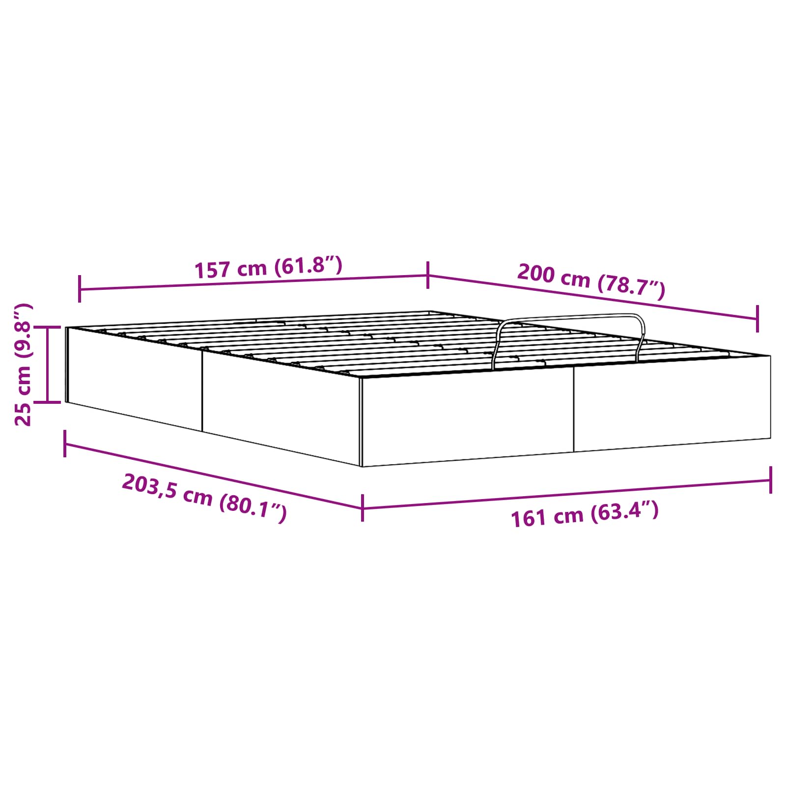 Ottoman Bedframe met Opslag Wit 160 x 200 cm Massief grenenhout